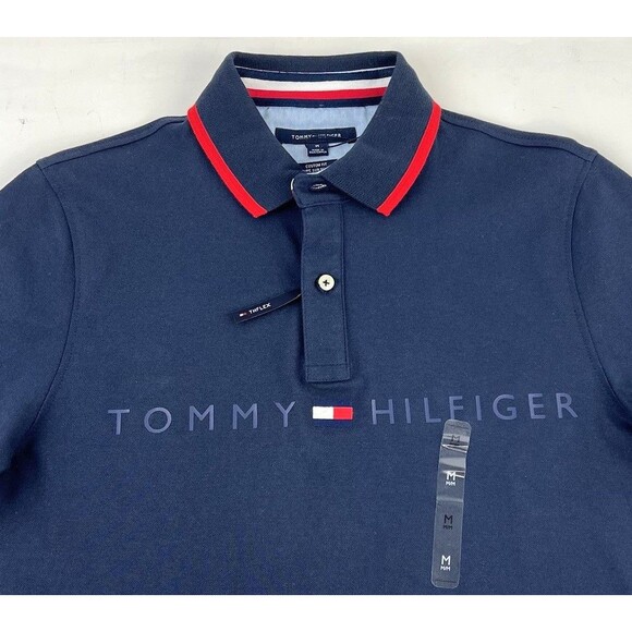 Tommy Hilfiger Custom Slim Fit Essential Signature Flag Polo Navy Mens M New - Picture 2 of 7